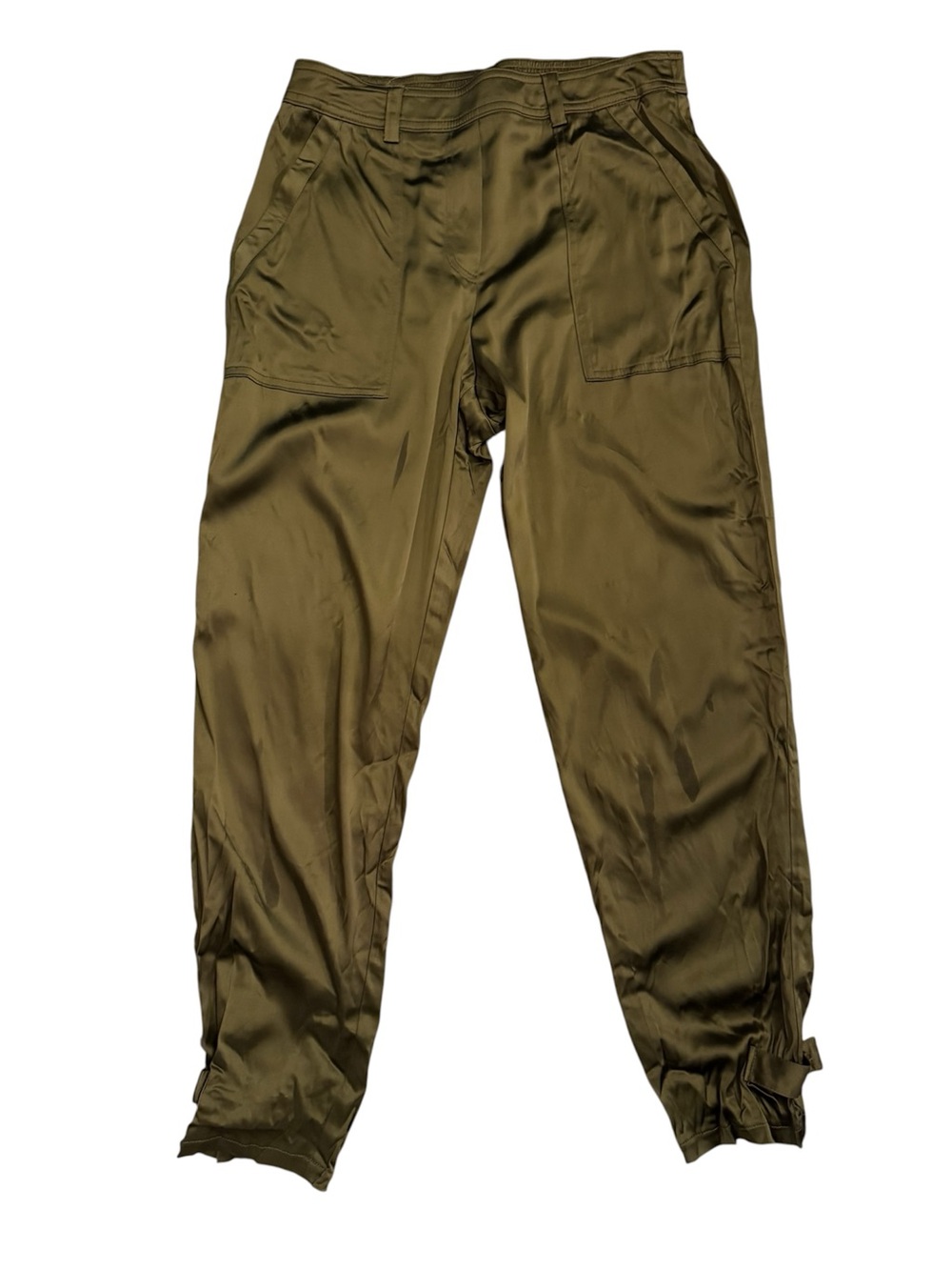 Trina Turk Olive Satin Utility Jogger Pants Women’s Small Adjustable Hem - Picture 2 of 5